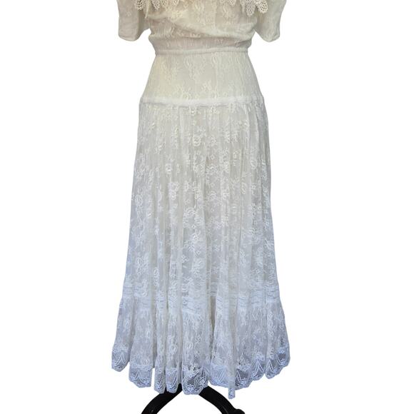 Gunne Sax White Lace Midi Dress Size 4 Vintage 80s Edwardian Romantic Wedding - Picture 11 of 12